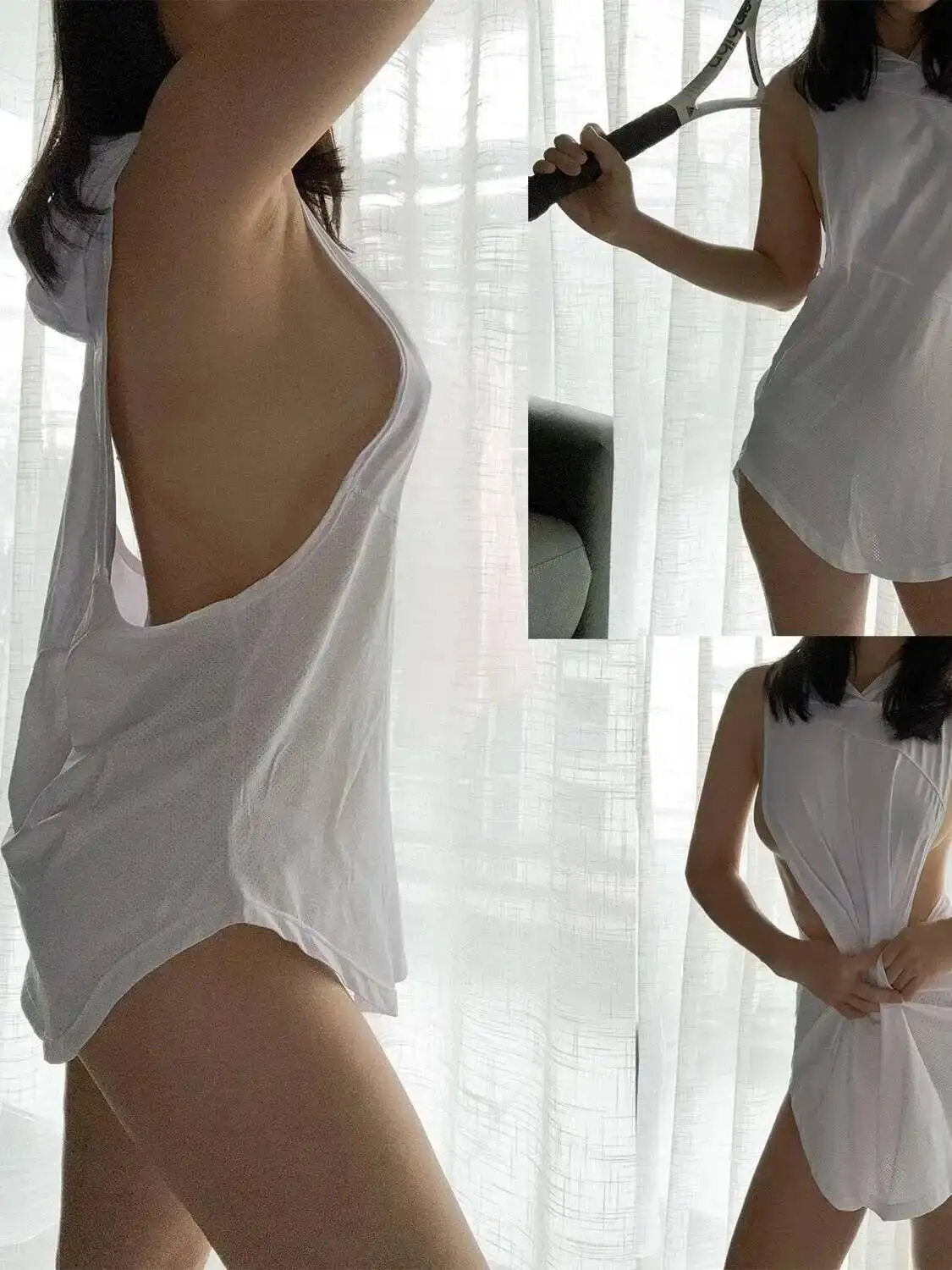 Pure Desire Hot Girl Stijl Sexy Zijsplit Holle Sport T-shirt Ultra Korte Jurk Elegant Meisje Sexy Vrouwen Tops Koreaanse 2025 W4J5