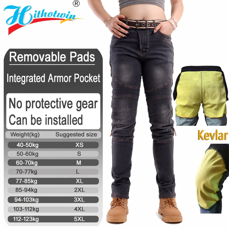 Women Kevlar motorcycle jeans windproof abrasion resistant riding trousers Four Seasons with armor pockets armor not included 03