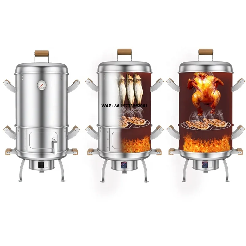 3 in 1 Vertical 304 Stainless Steel Outdoor Camping Portable Multi-functional Charcoal BBQ Grill & Chicken Roaster