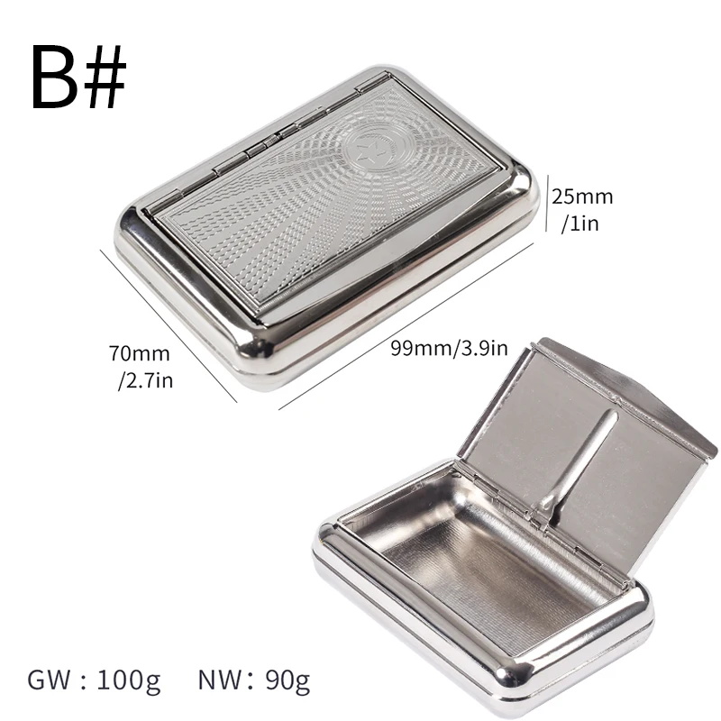 Tobacco Box Humidor Cigarette Case Silver Storage For Herb/Tobacco Cigarette Rolling With Retal Pack