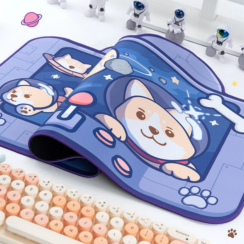 Extra Large Kawaii Gaming Mouse Pad Cute Blue Space Dog XXL Big Desk Mat Water Proof Nonslip Laptop Desk Accessories