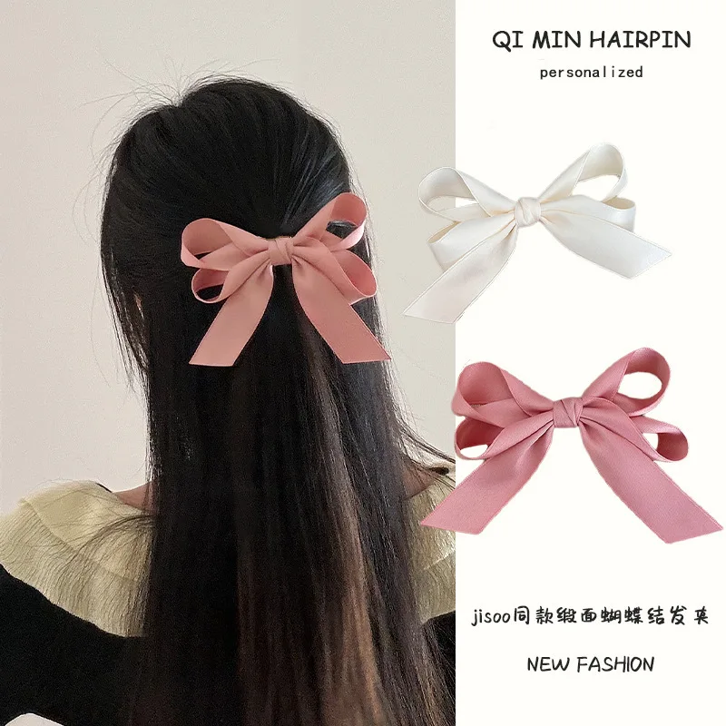 

1Pc Fashion Fabric Ribbon Hair Bow Hairpin for Women Girls Hair clips Black White Bow Top Clip Female Hair Accessories