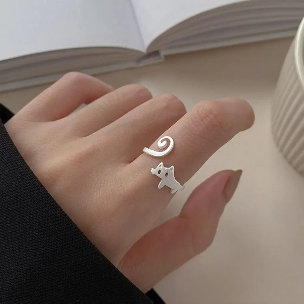 

Minority Alloy Cat Ring Finger Buckle Jewelry Accessories Simple Open Ring Korean Style Silver Color Couple