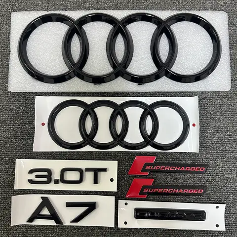 ABS 레터 스티커 아우디 A7 앞뒤 4링 로고 2012-2018 콰트로 3.0T 로고 슈퍼차저 결합 개조 블랙