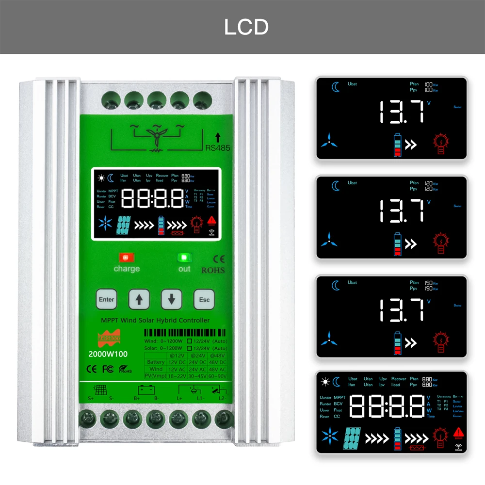 Imagem -03 - Vento Solar Híbrido Controlador de Carga com Wifi e Display Lcd 300w Solar e Regulador do Vento 300w para Todas as Baterias 600w 12v24v 48v