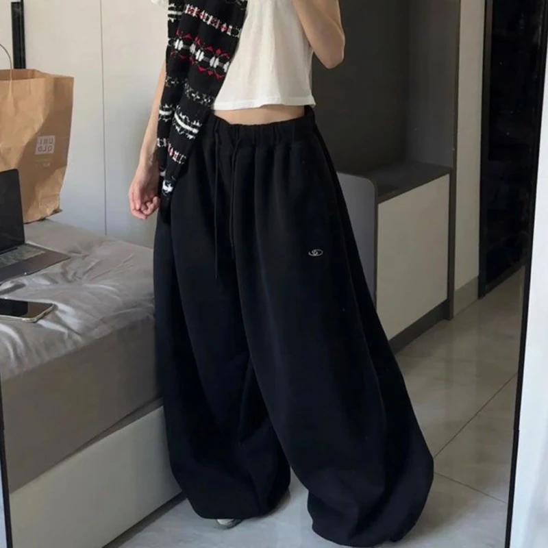 Pantalon de survêtement Harajuku pour femmes, Streetwear américain Vintage Jazz Street Dance, jambes larges, ample, décontracté, taille haute, couleur unie, Y2K