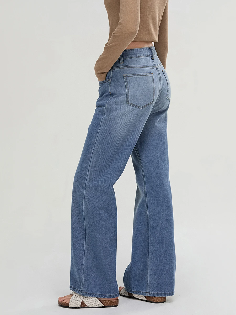 Women s Vintage Style Wide Leg Jeans High Waist Loose Fit Denim Trousers with Functional Pockets and Pull-on Design