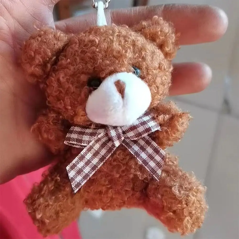 Kawaii 8CM Cartoon Bow Tie Bear Doll Keyrings Multicolor Plush Bear Pendant Fluffy Gift Hanging Stuffed Bear Universal