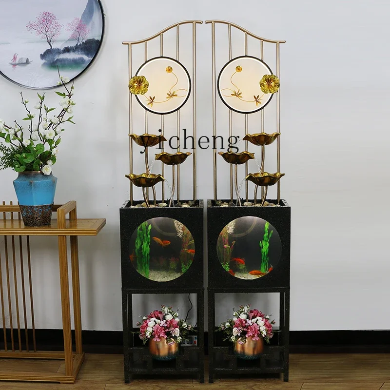 L2-3  new Chinese-style living room entrance screen landscape lotus leaf flowing water feature self-circulating ornament