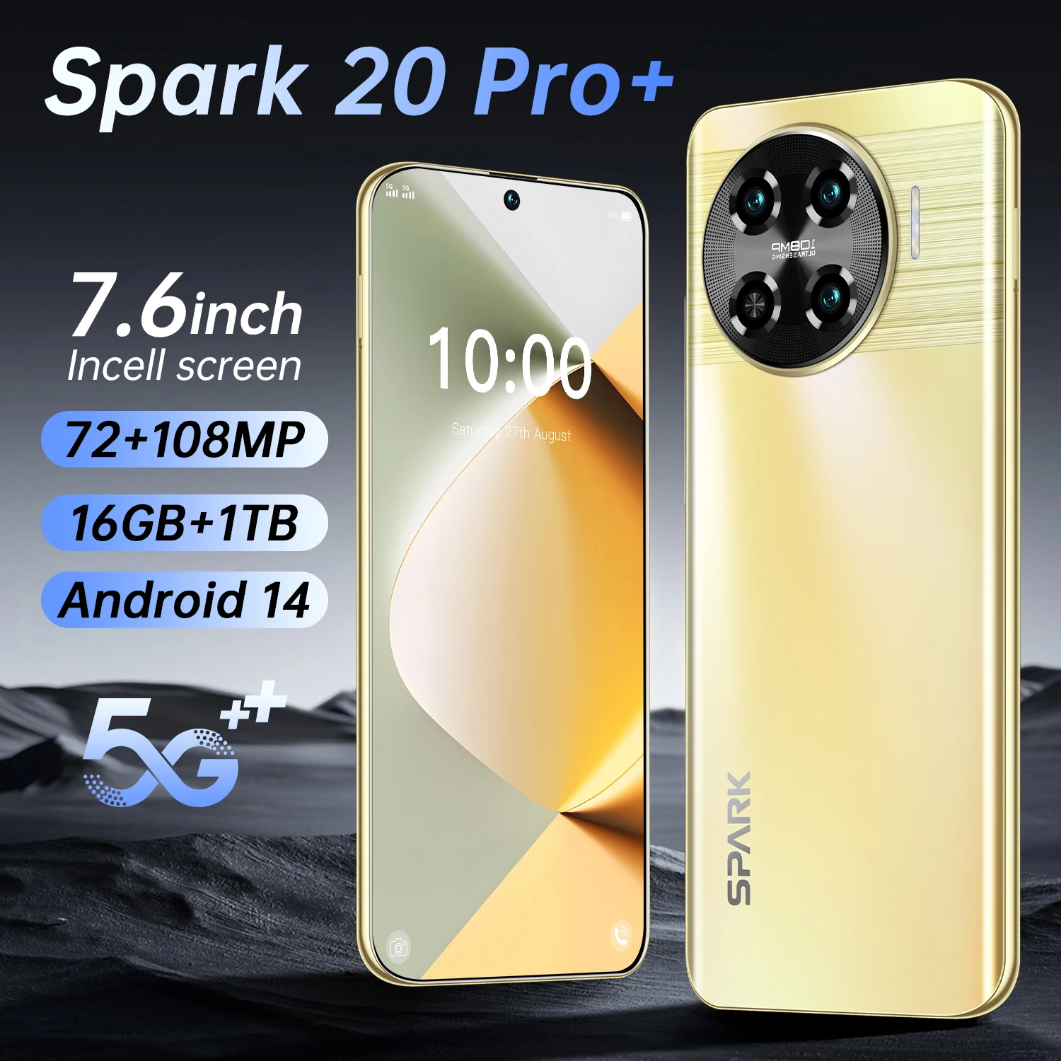 

Global Version Spark 20 Pro+ Smartphone 5G 7.6 Inch Snapdragon 8 gen3 108MP Camera Cell Phones Android Mobilephone 1440*3200