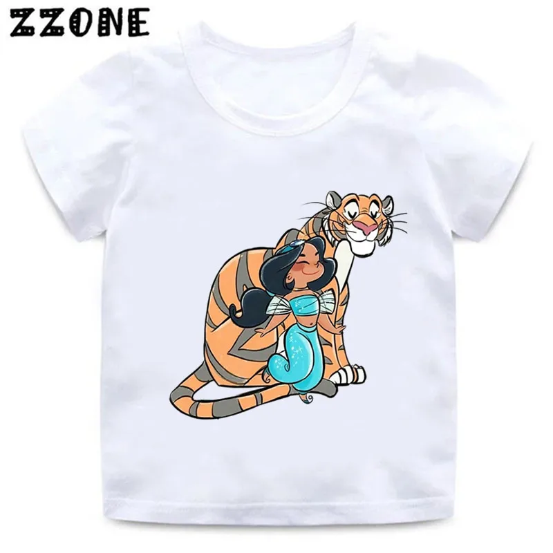 

Little Princess Jasmine Cinderella Mulan Print Funny Kids T-Shirts Girls Clothes Baby Boys T shirt Summer Children Tops,ooo5369