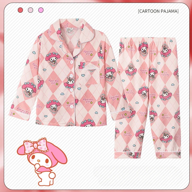 Kawaii sanrio meninas conjuntos de pijama dos desenhos animados manga comprida bolso confortável noite roupas conjunto pele macia amigável homewear outono