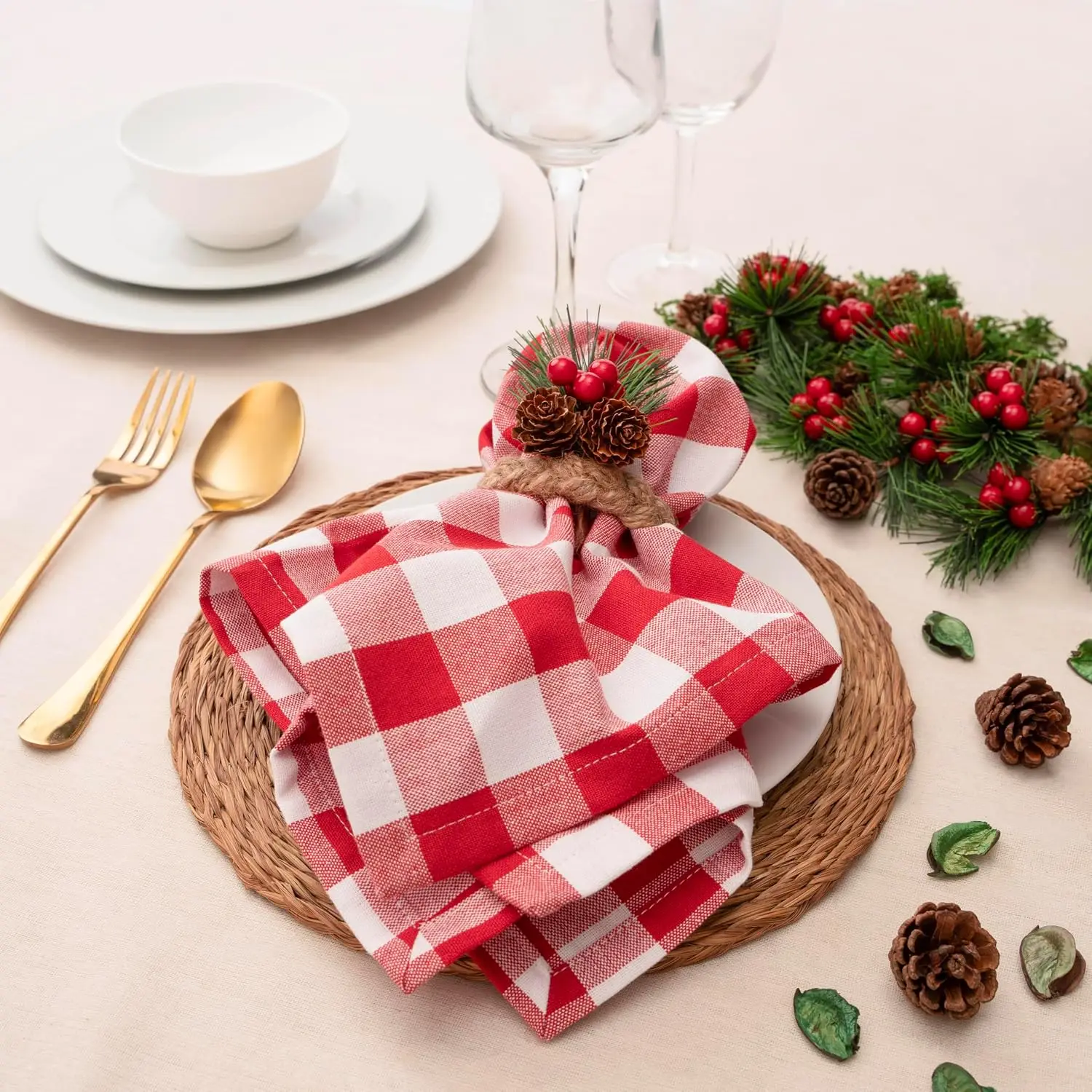 Plaid Cotton Dinner Napkins Set of 12-16