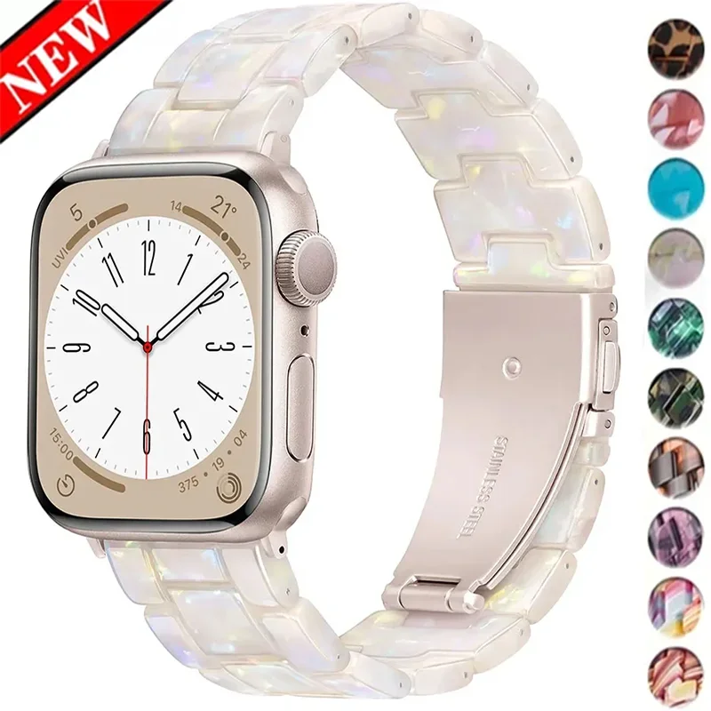 Luxury Resin strap for Apple Watch Ultra 2 Band 49mm 45/41mm 44mm 38/40 42/46mm Link bracelet iwatch series 10 9 7 8 6 5 4 3 SE