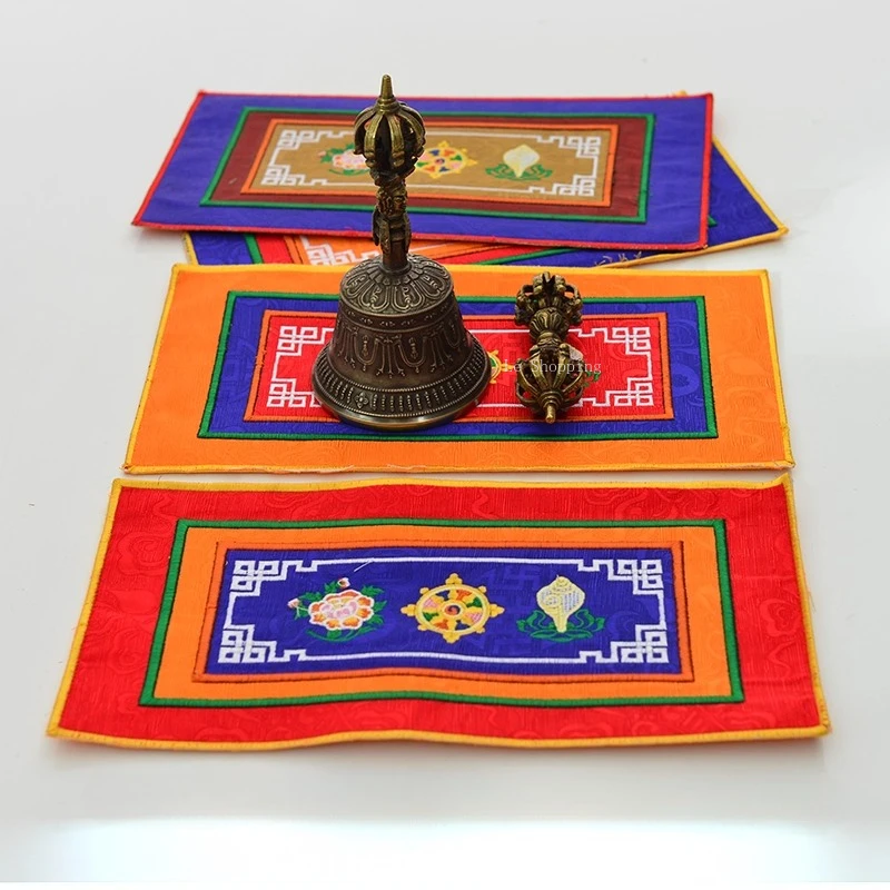 33*17cm Xizang Cloth Embroidery Auspicious Religious Decoration Articles Bells Pestles Ritual Implements Ritual Tool Table mat