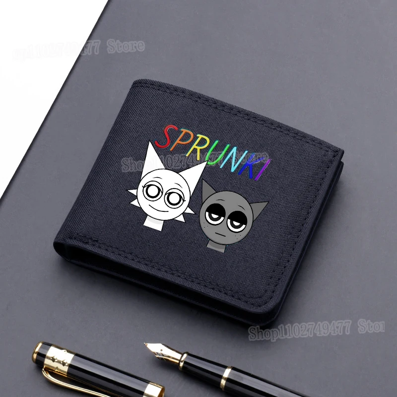 Cartoon Sprunki Short Wallet Canvas Men's Wallet Game Incrediblebox Double Fold Multi Card Slot Silver Coin Money Storage purse