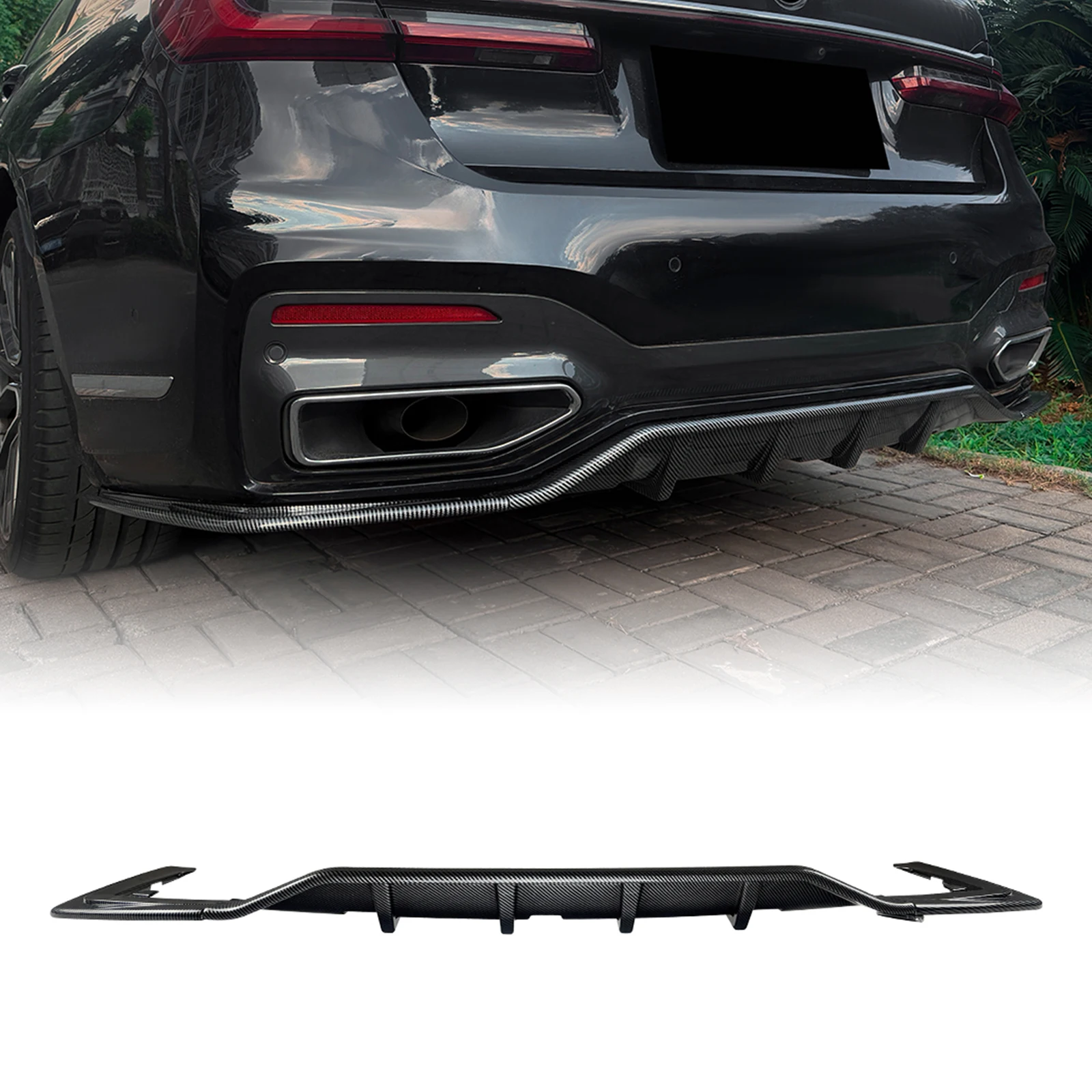 

Carbon Fiber Look/Gloss Black Rear Bumper Diffuser Lip Tail Boot Splitter Spoiler Kit For 2019-2022 BMW 7 Series G11 G12 M Sport