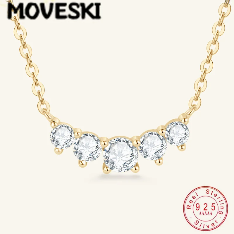 MOVESKI 925 Sterling Silver Graduated Moissanite Cluster Curved Bar Pendant Necklace for Women Exquisite Wedding Jewelry Gifts
