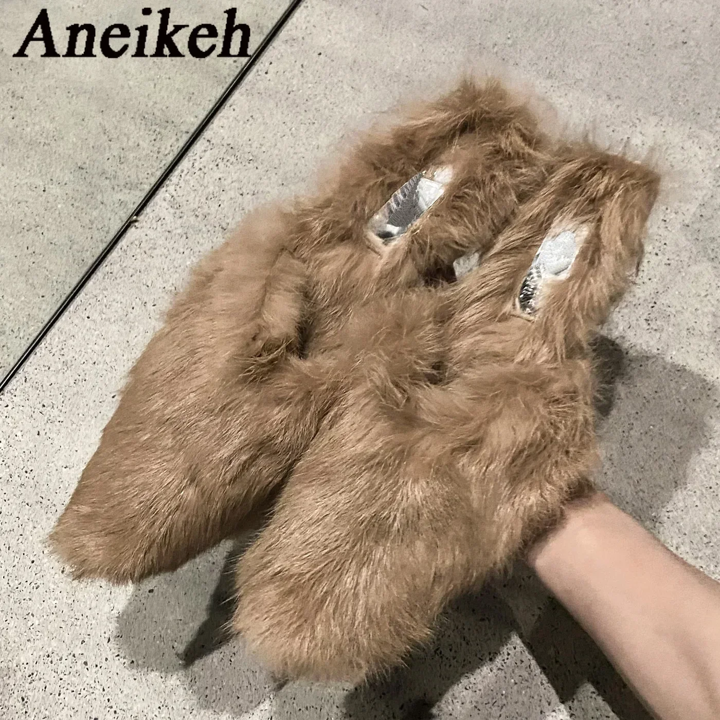 Aneikeh Primavera/otoño moda púrpura zapatillas modernas tacones finos cabeza mulas sandalias aterciopeladas fiesta mujeres zapatos de tacón con punta estrecha