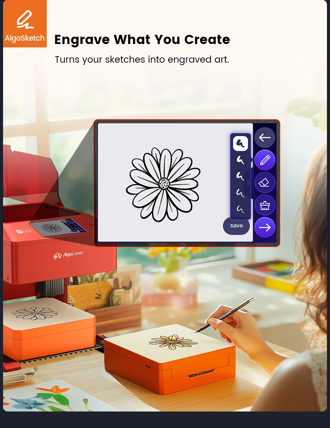 Algolaser Pixi 10W High precision Laser Engraver Cutter With Smart Screen & Z-axis Lift Protable Mini Laser Engraving Machine