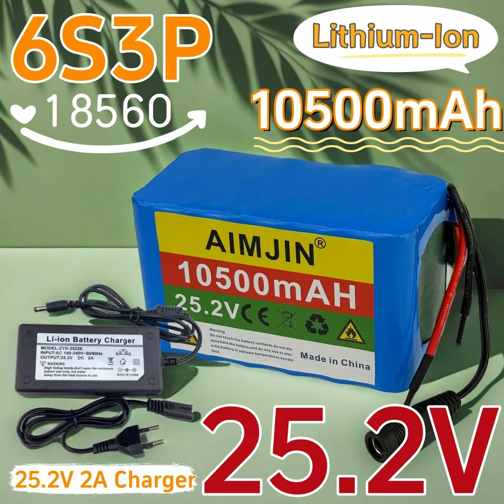 

24V 10500mAh 18650 6S3P Li-ion Battery Pack Built-in BMS Suitable for Electric Bikes etc + 25.2V 2A Charger