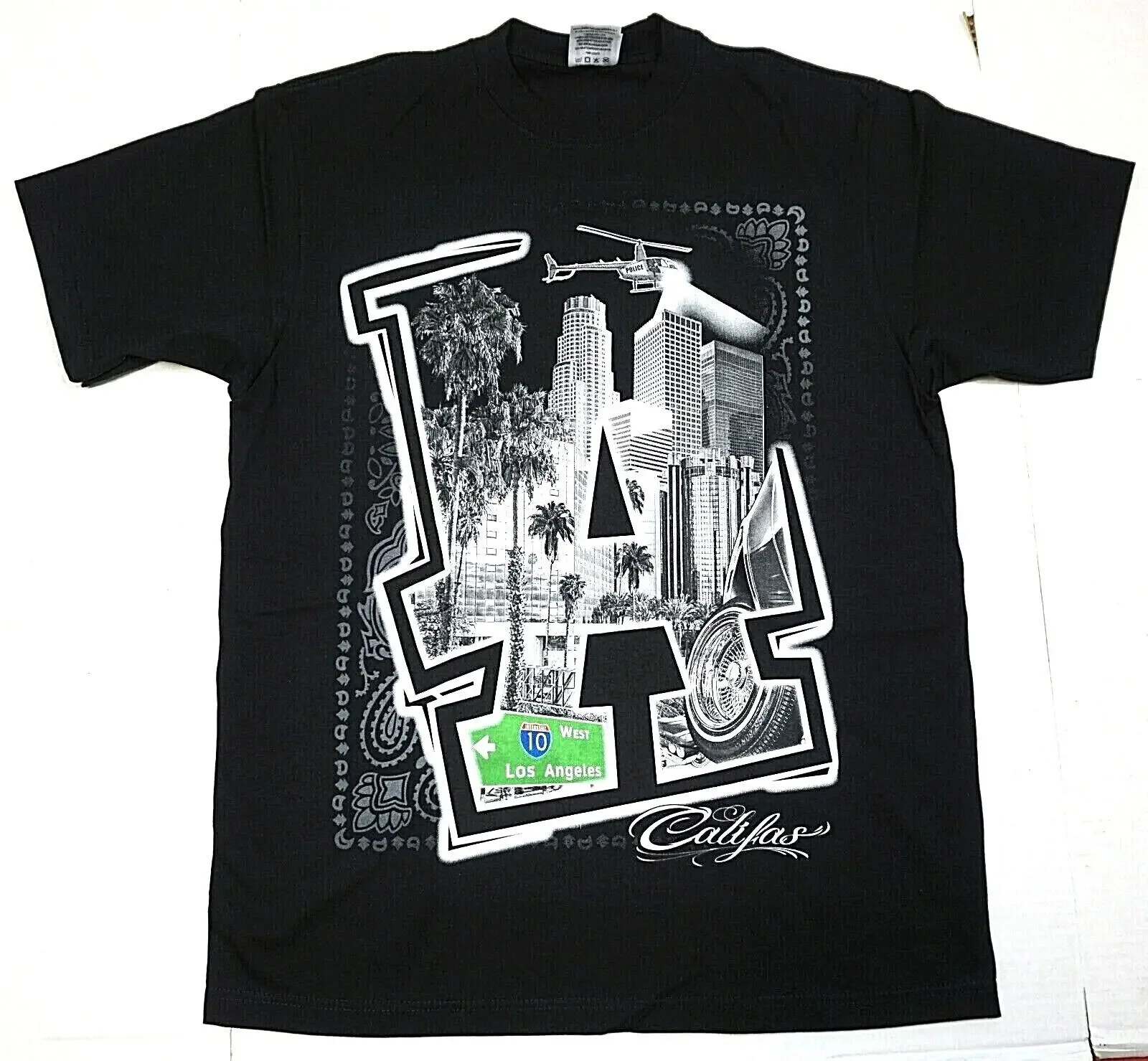 

Los Angeles City T-shirt LA California Califas Urban Streetwear Men's Black New