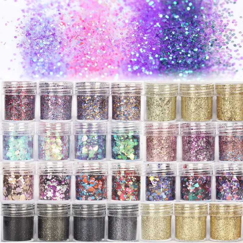 4Jar/Set Holographic Chunky Glitter Nails Sequins Shiny Hexagon Flakes DIY Nail Art Decorations Glitters Sequins Accessories