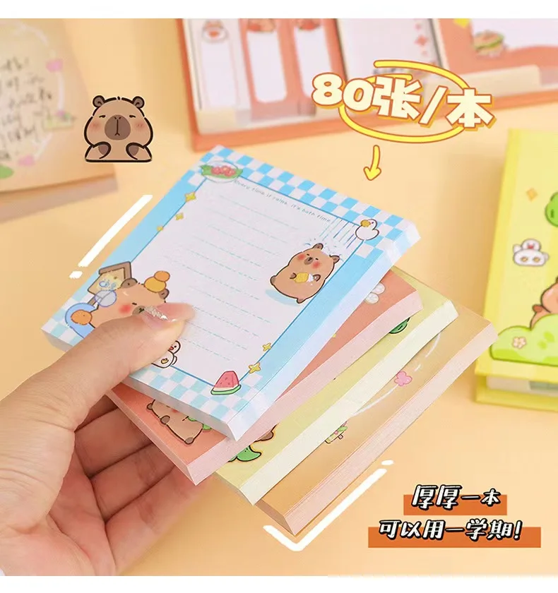 480Sheets/Box Cartoon Capybara Kawaii Animal Party Sticky Notes Memo Pad To Do List Planner Sticker Notepad kids Stationery gift