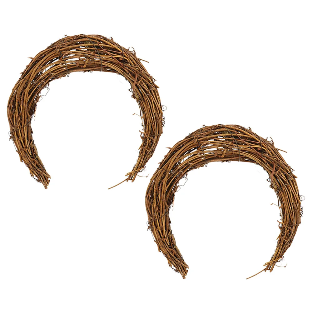 2 Pcs Garlands Smilax Glabra Rattan DIY Flower Wreath Material Ring Vine Making Rings Moon Shaped Frame