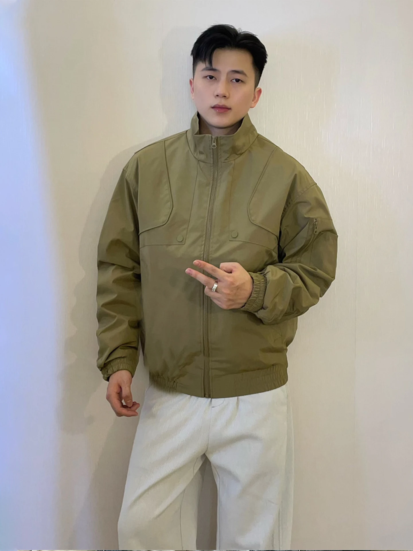 

Retro American Deconstructed Flight Jaet Men's ort Outdoor Functional Bomber Coat Autumn Waterproof Stand Fit Jeans Ja...