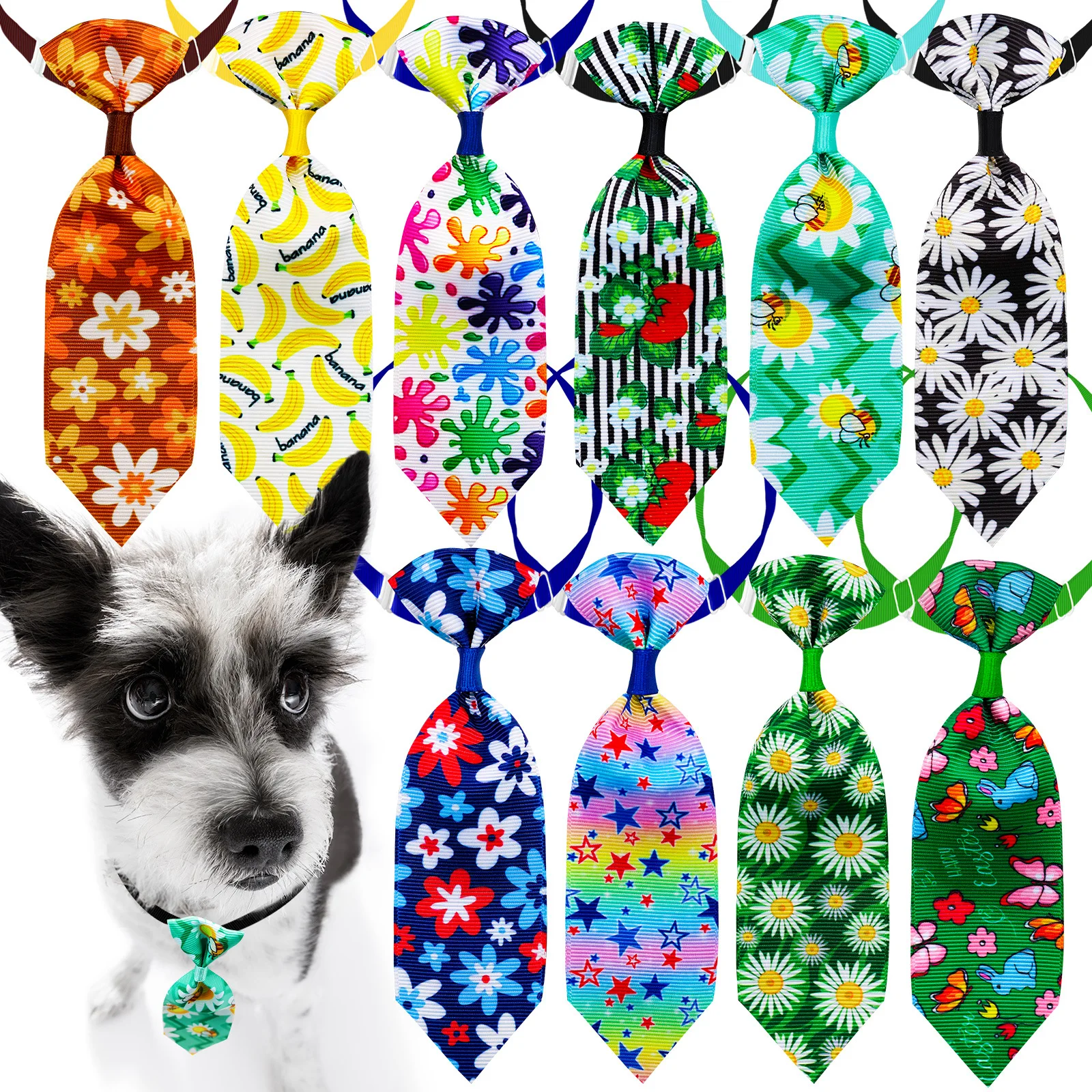 

50pcs/100pcs Adjustable Florous Pet Bow Tie for Dogs and Cats, 4 Seasons Cute Fashion Necktie Collar Accessory, Party Bowtie