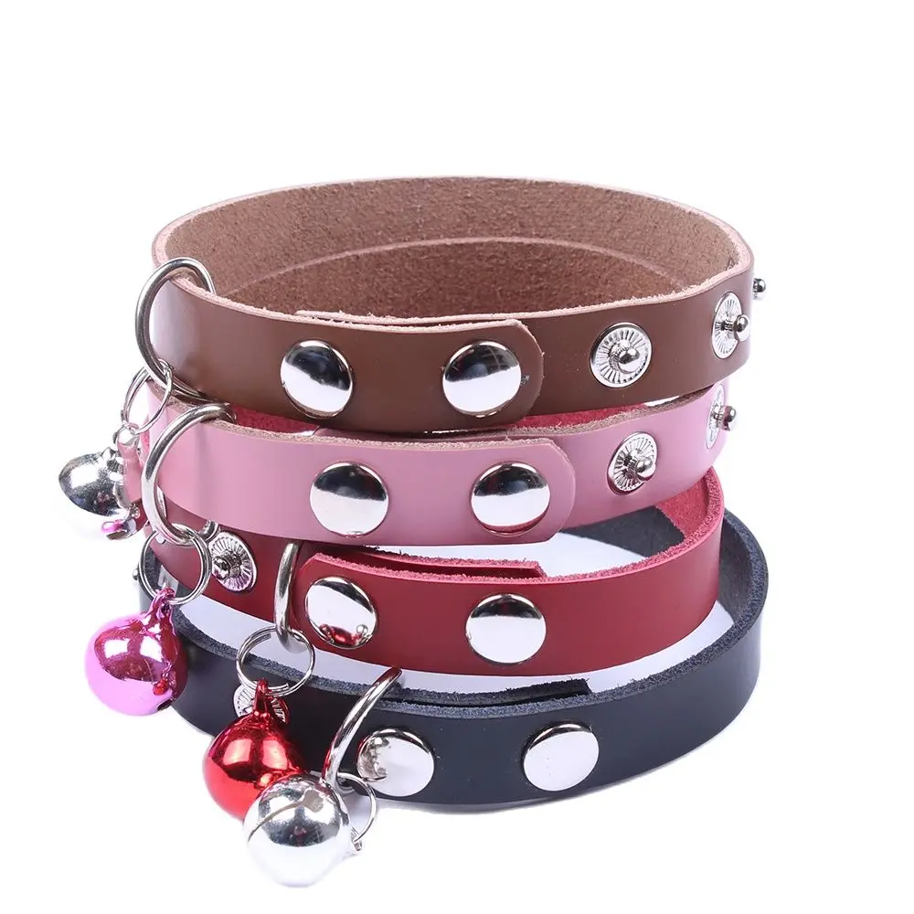 Small Dog Cat Leather Collar With Ring Snap Fastener Pet Puppy Strap Necklace 3 Sizes