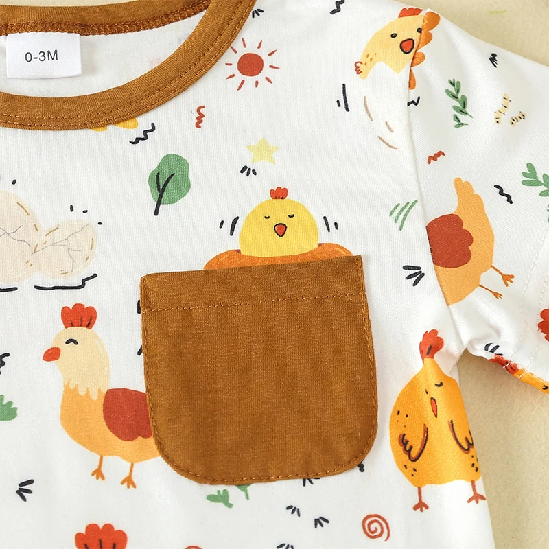 

Toddler Boy Girl Summer Clothes Cute Farm Baby Chicken Outfit Set Short Sleeve Cartoon T-Shirt and Shorts 2pcs