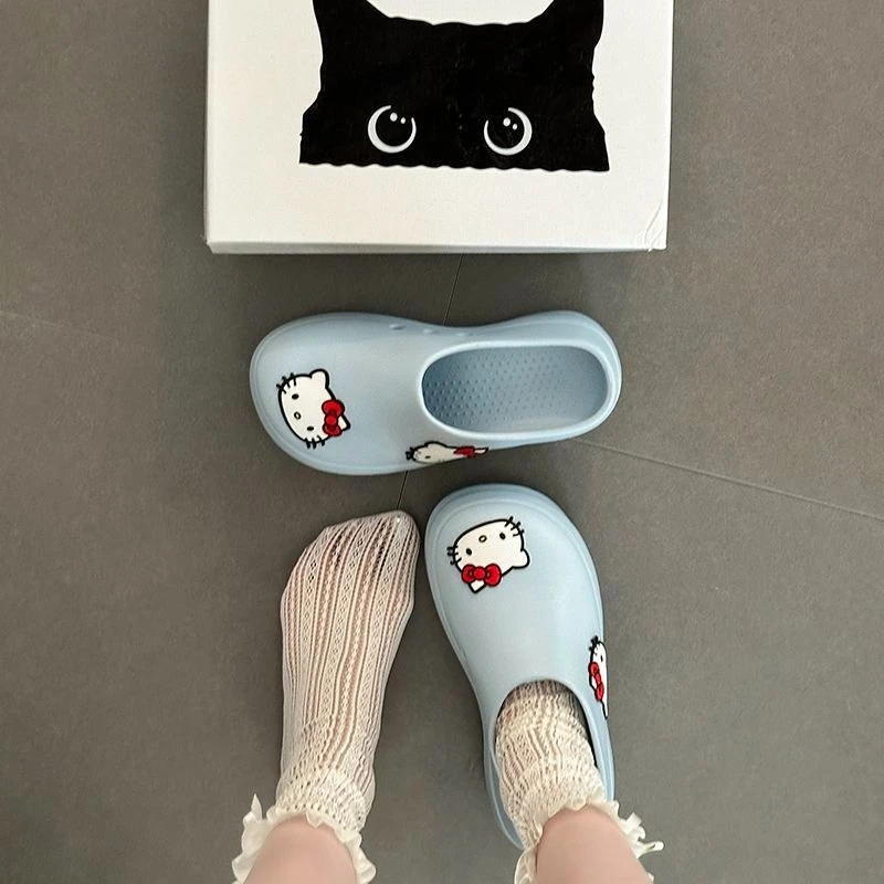 

Милые мультяшные полутапочки «Hello Kitty», увеличивающие рост, кавайные женские сандалии для ленивых, модная верхняя одежда, пляжные тапочки на мягкой подошве