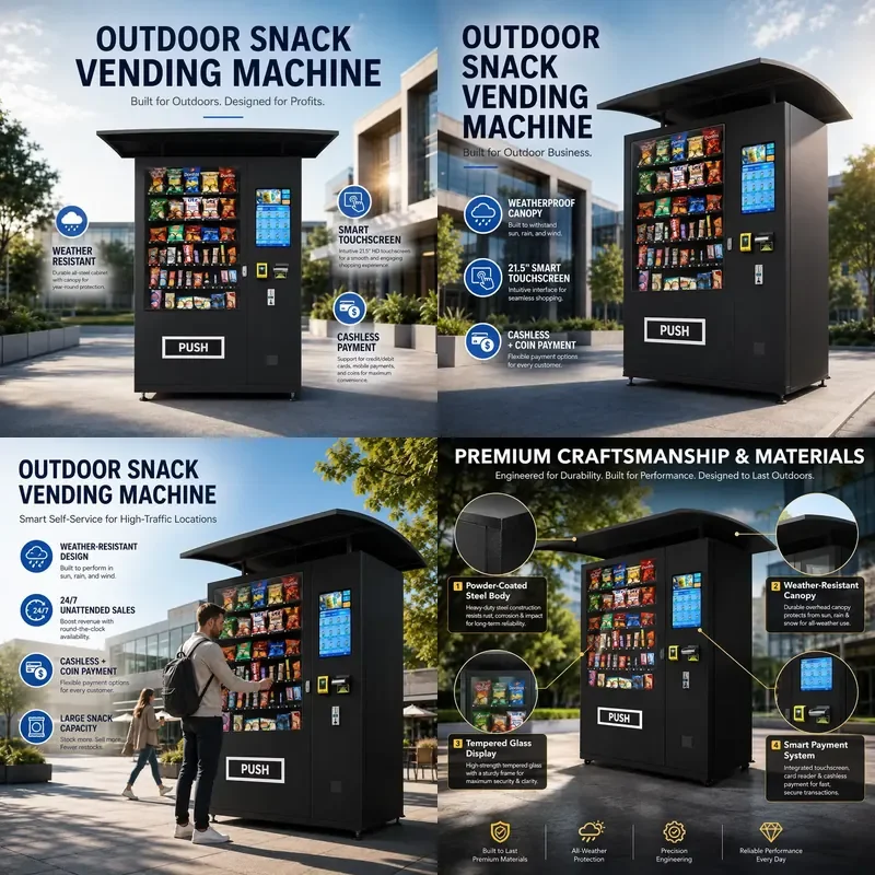 for Smart 24H Refrigerated Outdoor Snack and Drink Combo Vendor with Protective Canopy Automatic Vending Machine