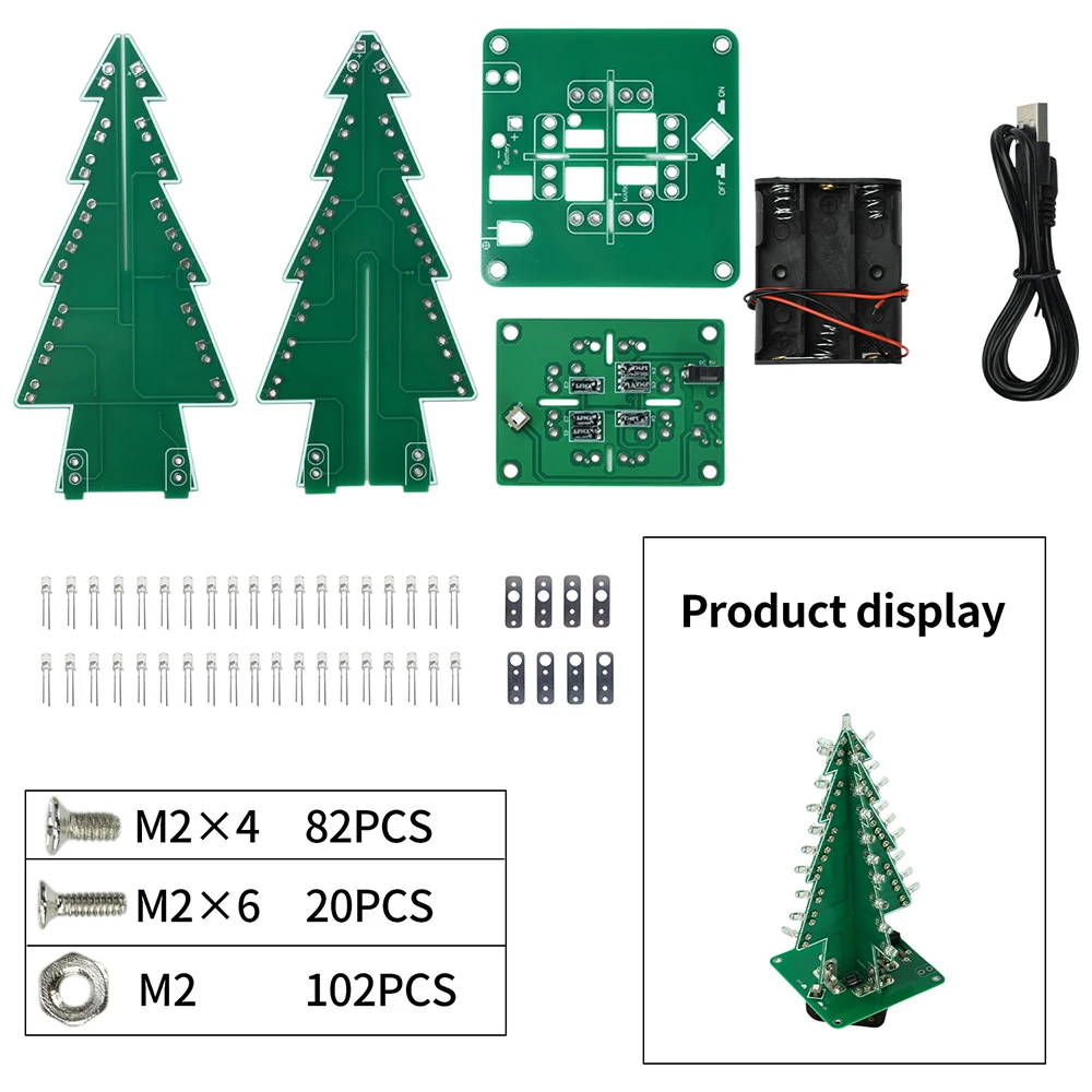LED Multicoloured Christmas Tree DIY Kit, 3D Assembled Christmas Tree Electronics Kit, Fun Electronics Practice Set