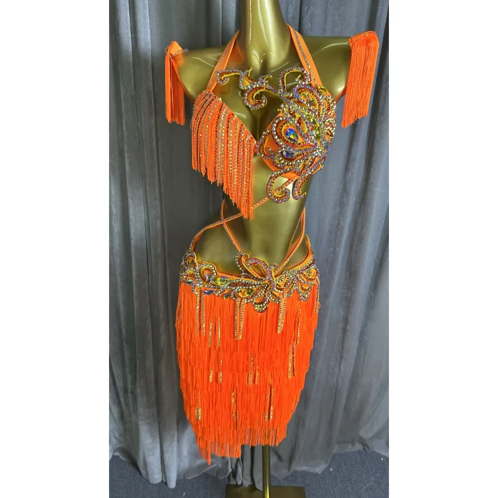 BellyDance Suit Embroidery Diamond Bra Split Fishtail Skirt Performance Set Custom Adult Child Competition Clothing Accessories