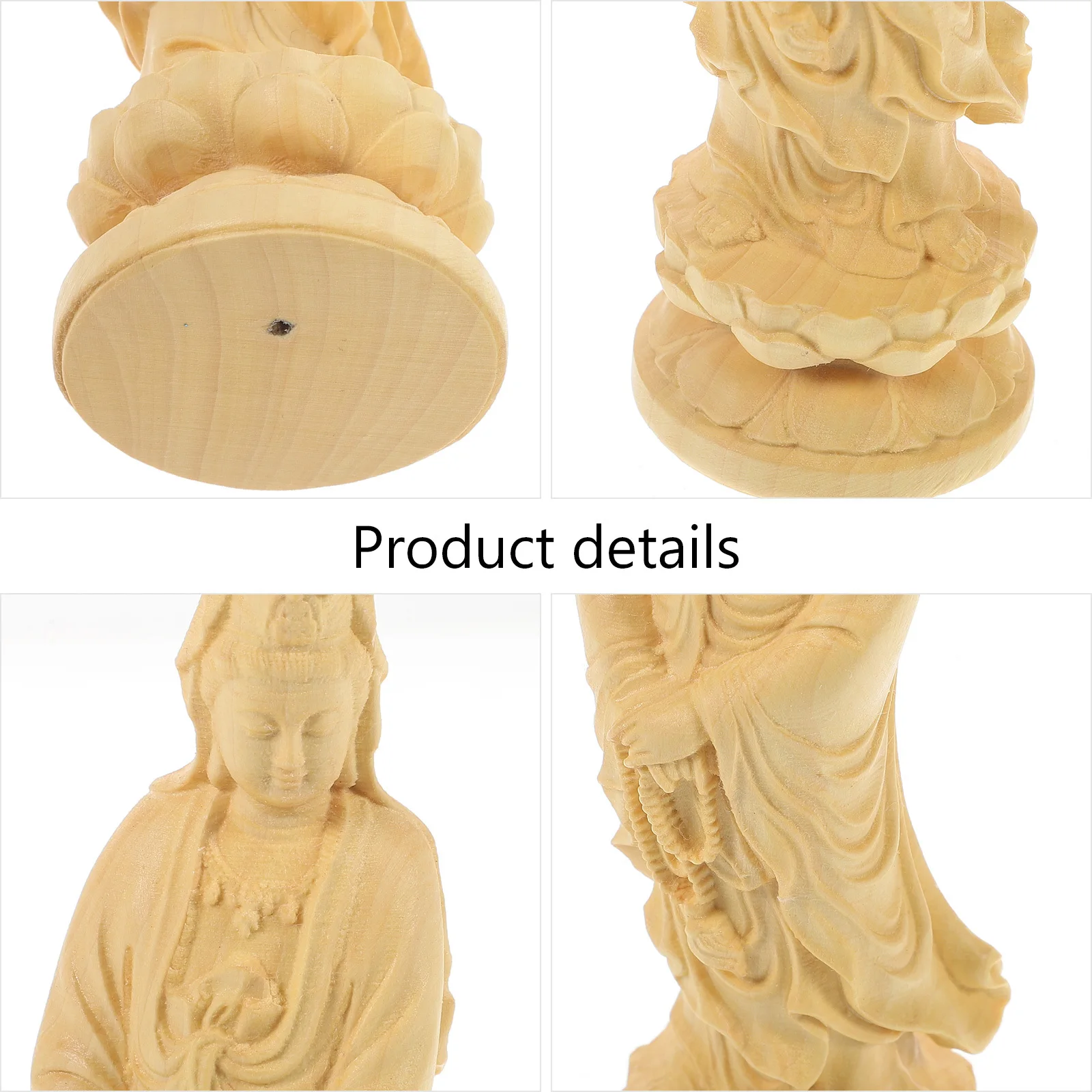 

1pc Wooden Guanyin Buddhism Wooden Office Tabletop Decoration Craft Theme Decor Home Office Desktop Ornament Yellow Handcrafted