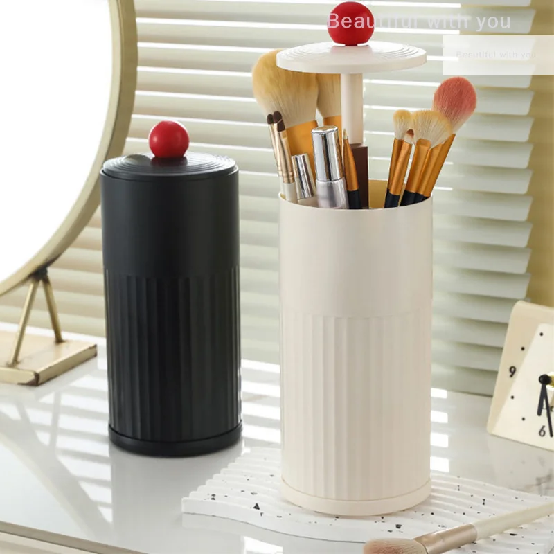 Automatic Lifting Makeup Brushes Holder With Lid Dustproof Makeup Organizer For Vanity Cosmetic Storage Box Lipstick Container ﻿