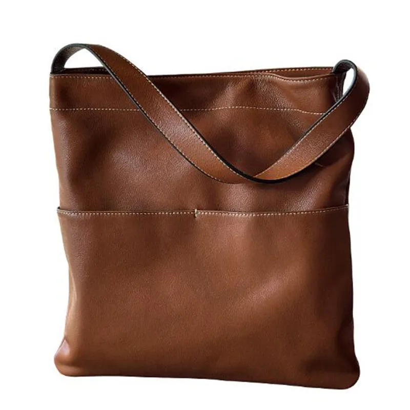 2024 new leather shoulder bag women soft head layer cowhide large capacity Tote bag lazy shopping bag