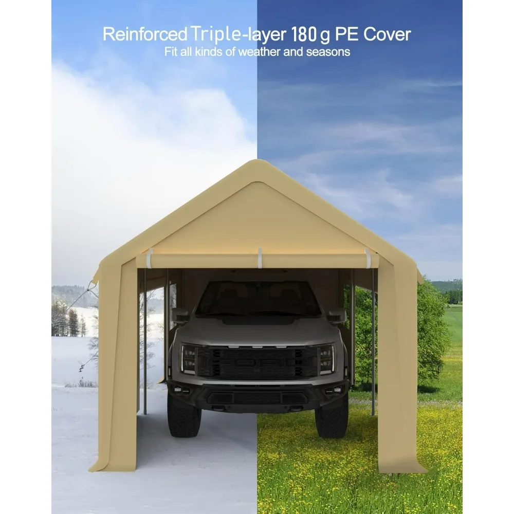 Garages, Canopies & Carports Heavy Duty Portable Garage, 1.0mm Steel Pole and 180g PE Waterproof Canopy Garden Supplies