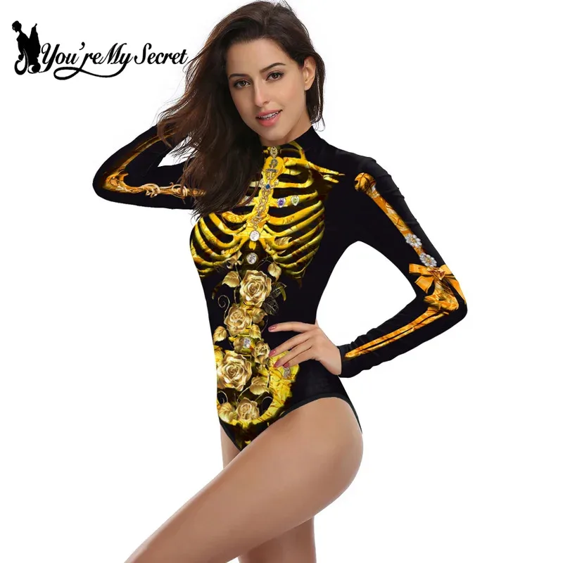 [Sei il mio segreto] Costume di Halloween Cosplay Stampa scheletro Zenti Body Festa di carnevale Tuta Outfit Donna Giorno dei morti