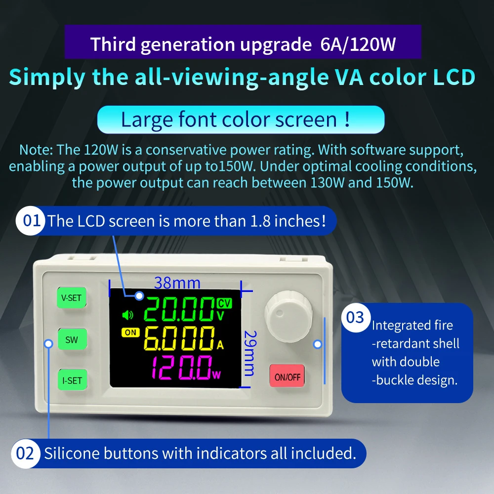 SK120X CNC DC Regulated Power Supply DC-DC Step Up/Down Bench 6-36V to 0-36V 120W USB Stabilized Voltage Boost Buck Converter