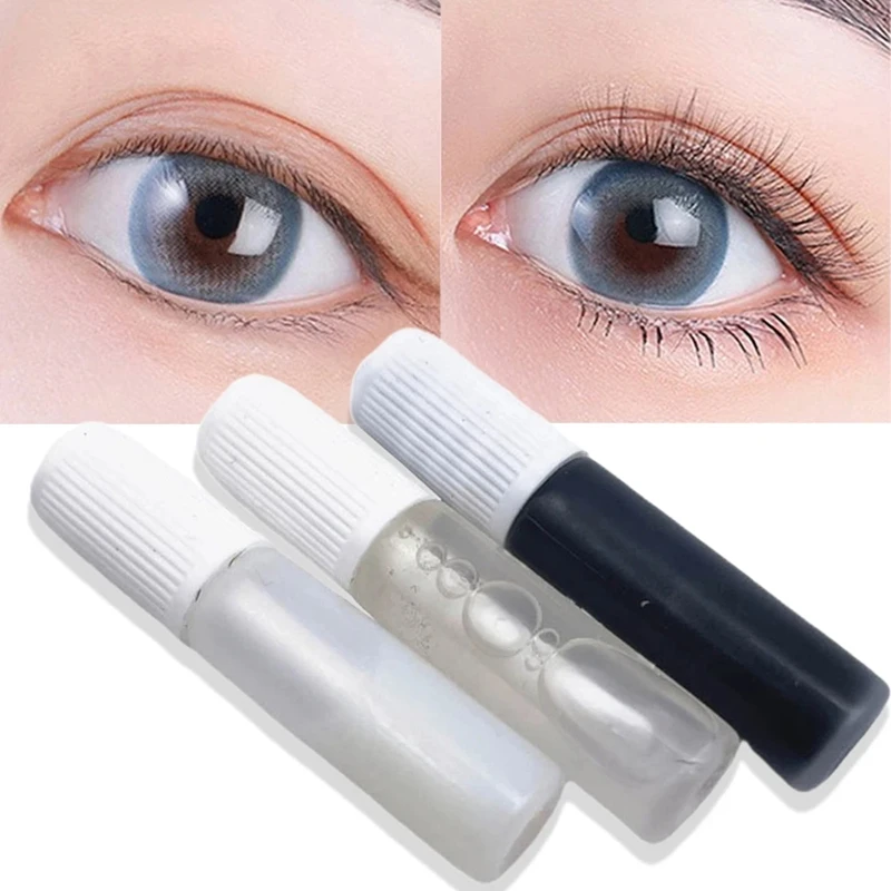 Cola para extensão de cílios postiços, 2 peças, à prova d'água, secagem rápida, longa duração, forte, sem irritação, ferramentas de primer para cílios pretos claros, 1ml
