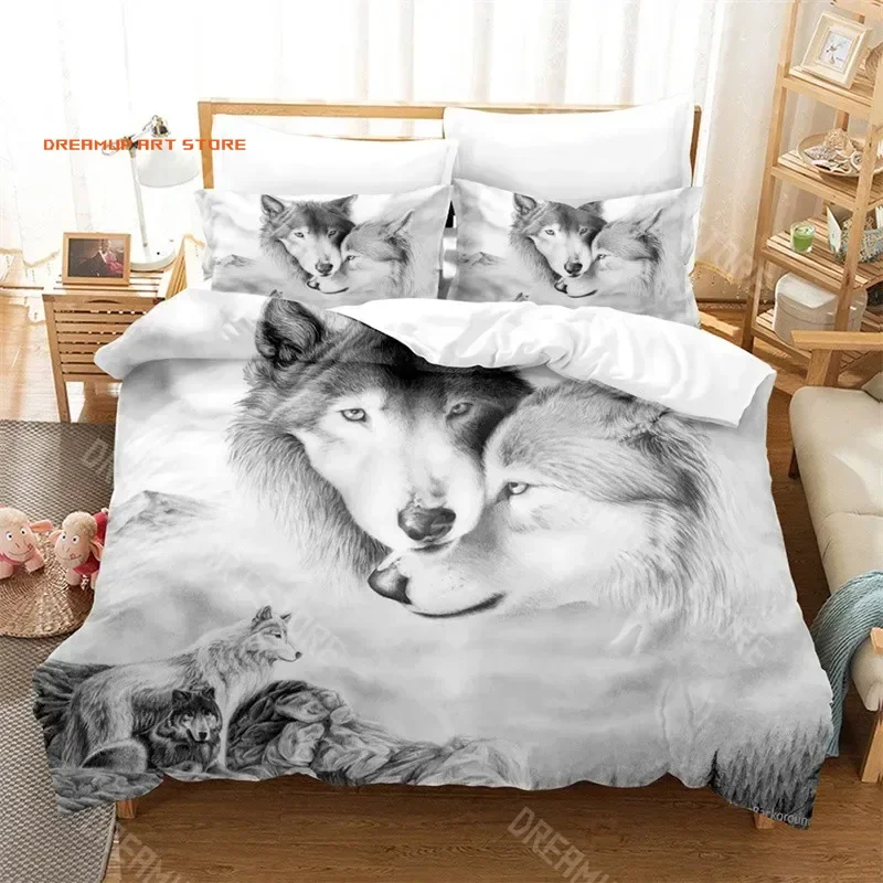 2026 3D Wild Animal Duvet Cover Moon And Wolf Bedding Set Microfiber Galaxy Comforter Cover King Full For Kids Teens Boys Room