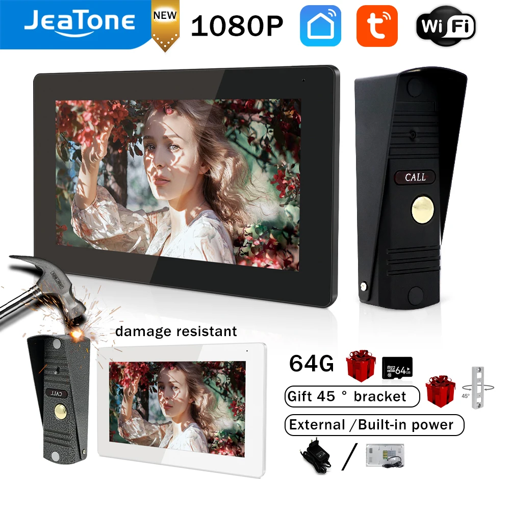 Jeatone WIFI 1080P LCD 7 \'\'сенсорный экран Домашний видеодомофон видео дверной звонок камера для квартиры Tuya Smart/поврежденная устойчивая