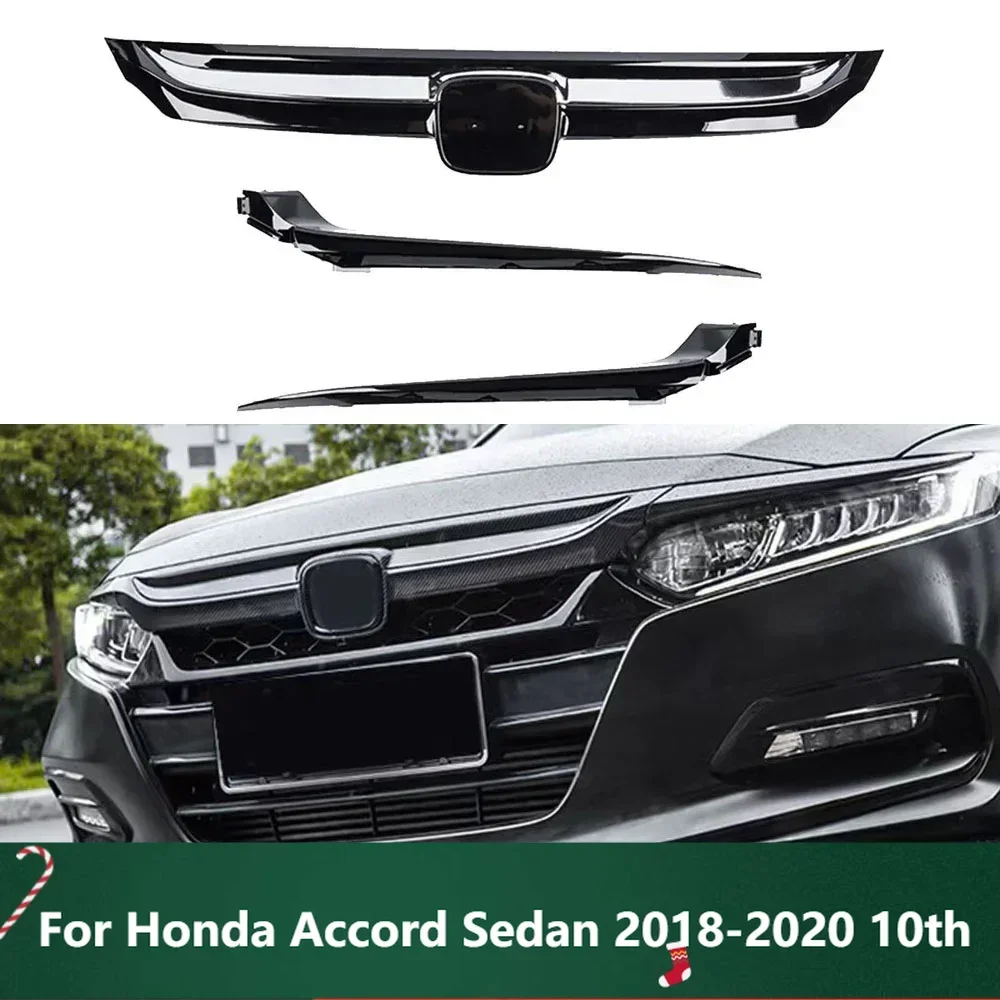 New！Front Grille Bumper Gril Replacement Chrome Silver Glossy Black For Honda Accord Sedan 2018-2020 10th Gen Sport Style