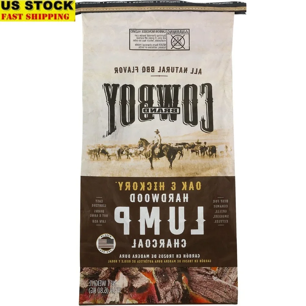 Oak Hickory Lump Charcoal 15lbs Natural High Heat Clean Burning Faster Cooking für BBQ Grill Outdoor