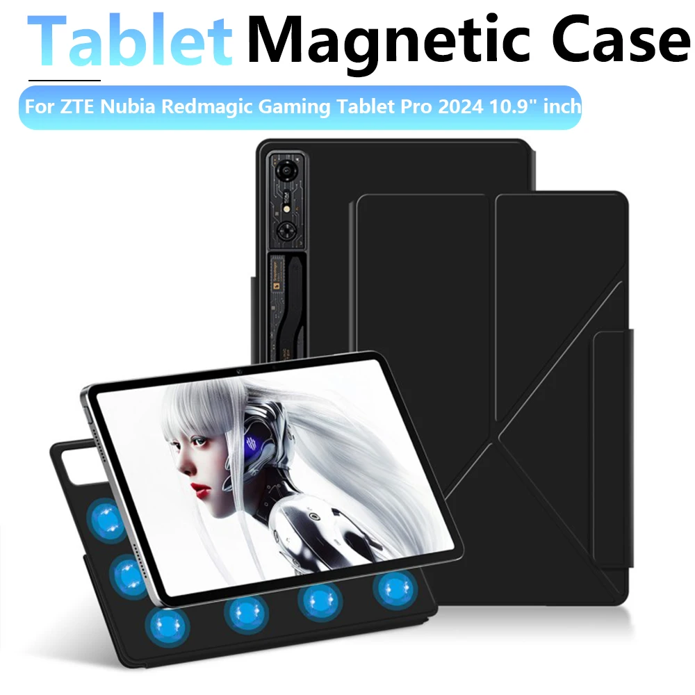 Magnetic Case For ZTE Nubia REDMAGIC Gaming Tablet Pro 2024 Red Magic 10.9 inch Stand Coverage RedMagic Nova Gaming 10.9' Case