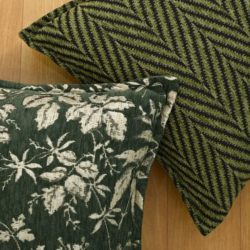 Green Chenille Jacquard Pillowcase Vintage Countryside Style Cushion Cover Sofa Pillow Cover Home Decor Car Bolster Case No Core